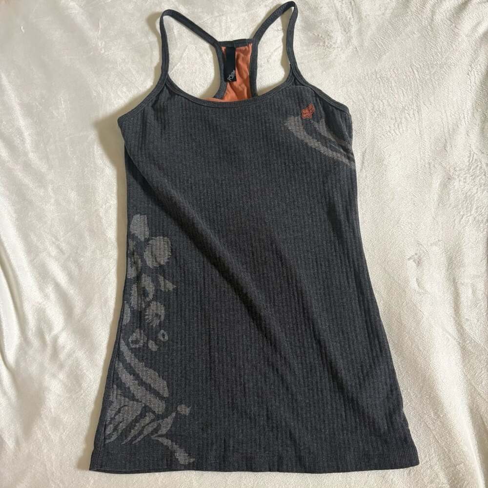 Fox Women's Tank Top with Built-in Bra, Charcoal Grey with Orange Fox Logo